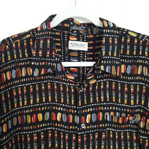 Tuttle Golf Rayon Short Sleeve Button Up Shirt Black Multi Print Size XXL - Picture 4 of 9